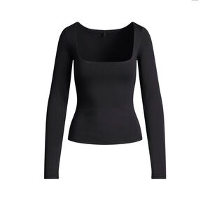 SKIMS Black Long-Sleeve Square Neck Top
